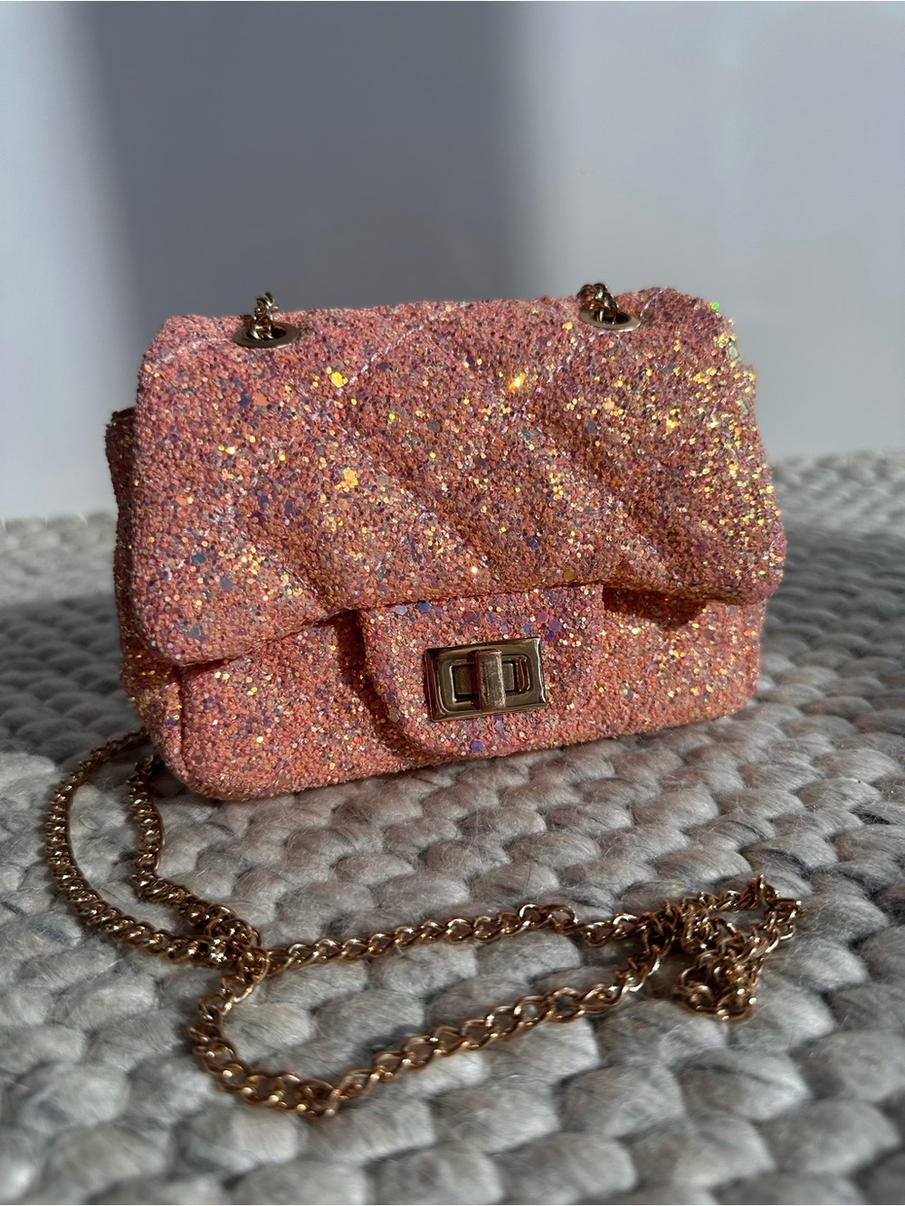 Kids Sparkle Quilted Crossbody Bag - Pink Glitter
